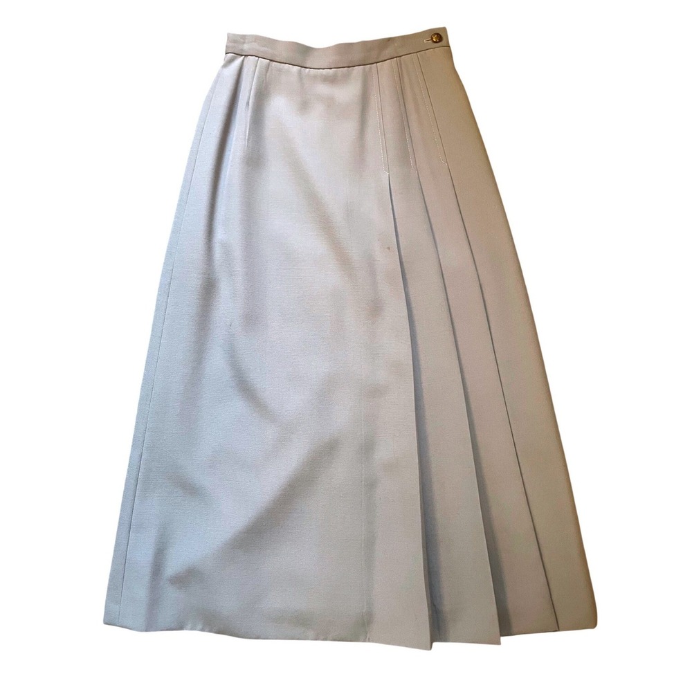 Vintage Jaeger Midi Skirt Wool Pleated Midi Skirt Light Blue Gray Made in GB